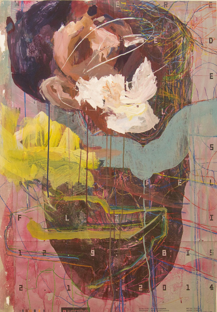 o.T., Buntstifte und Acrylfarbe auf Posterpapier, 2014