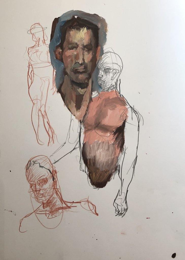 o.T., Acryl, Rötel und Grafit auf Papier, 2019