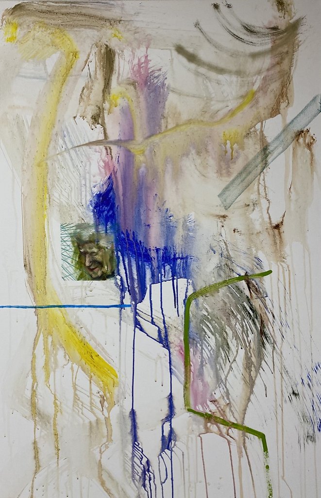 o.T., Acryl, Öl und Buntstifte auf Leinwand, 2020
