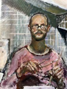 Selbstportrait, Öl und Acryl auf Leinenpapier, 2024